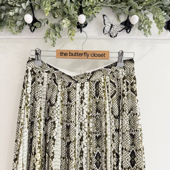 J. Crew Green Snake Skin Pleated Midi Skirt Size 6 TT602 - Picture 2 of 4